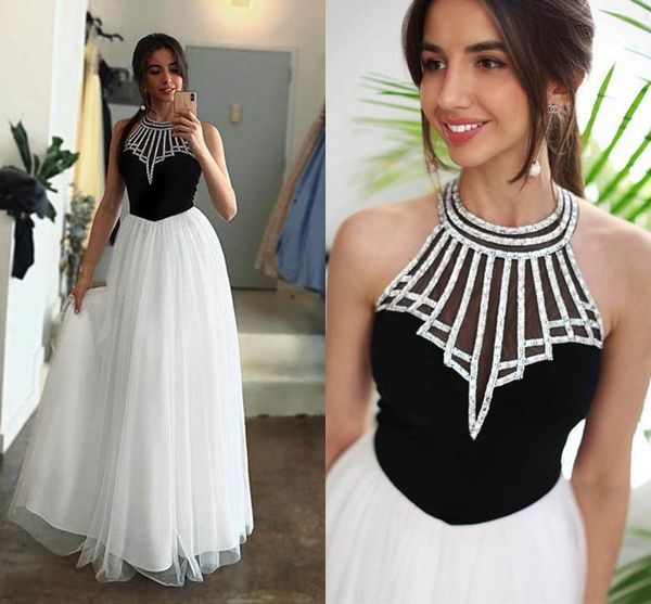 2022 black white evening formal dresses womens sheath high halter open back sequined beading tulle prom dress princess party, Black;red
2022 black white evening formal dresses womens sheath high halter open back sequined beading tulle prom dress princess party, Black;red