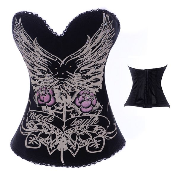 woman bustiers wings and roses printed gothic punk vintage corset black cotton hook up waist bustier tattoo boned burlesque corselet to, Black;white
woman bustiers wings and roses printed gothic punk vintage corset black cotton hook up waist bustier tattoo boned burlesque corselet to, Black;white
