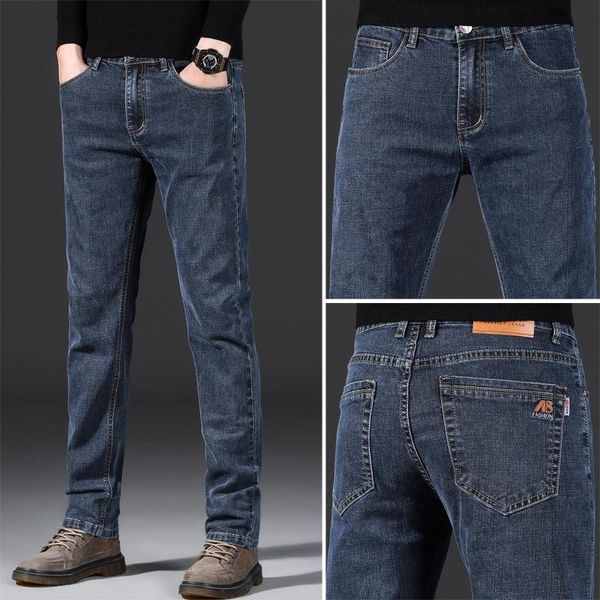 men's jeans classic business casual stretch regular fit trousers, Blue