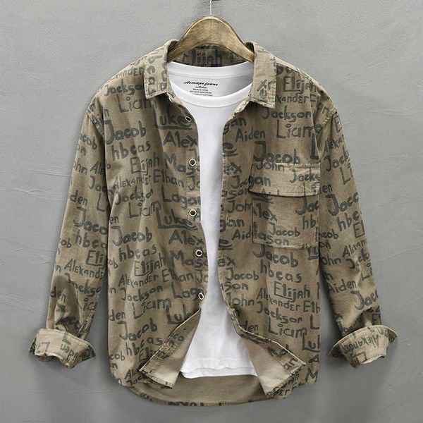 spring corduroy shirt men pure cotton shirt turn down collar long sleeve vintage pockets letter printed button up shirts 210527, White;black
spring corduroy shirt men pure cotton shirt turn down collar long sleeve vintage pockets letter printed button up shirts 210527, White;black
