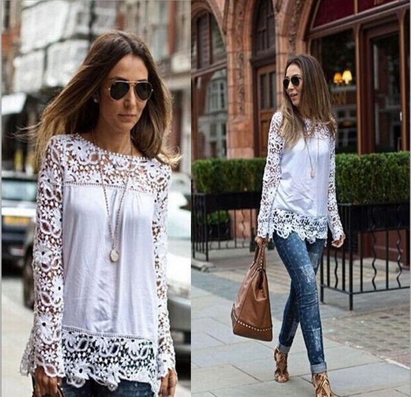 women's blouses & shirts fashion women ladies long sleeve shirt hollow out flowers lace chiffon blouse summer, White
women's blouses & shirts fashion women ladies long sleeve shirt hollow out flowers lace chiffon blouse summer, White
