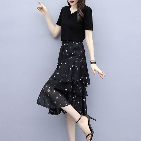 light luxury show big foreign size women's style mm thin summer sister suit skirt two piece set light fat age reducing chiffon dress, Black;gray
light luxury show big foreign size women's style mm thin summer sister suit skirt two piece set light fat age reducing chiffon dress, Black;gray