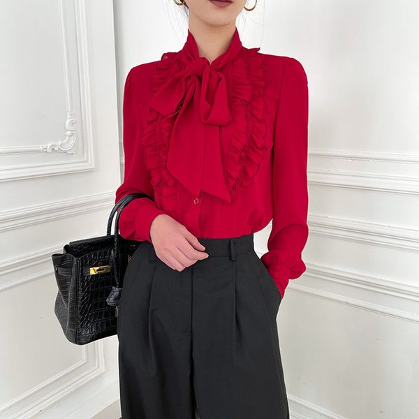 2021 new women bow tie collar blouse lady long sleeve office wear ruffles trim shirt and v879, Black
2021 new women bow tie collar blouse lady long sleeve office wear ruffles trim shirt and v879, Black