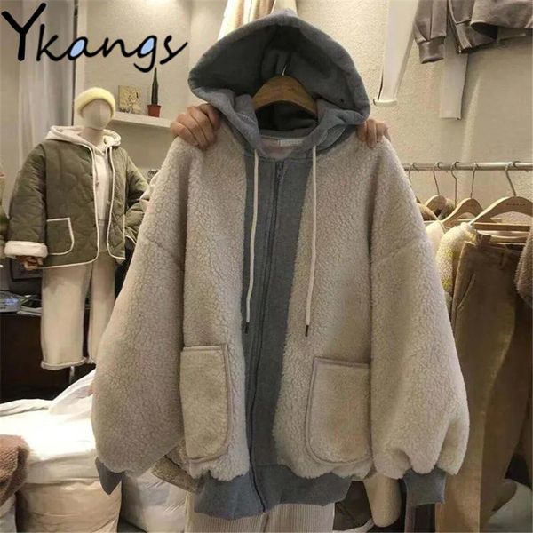 women's fur & faux imitation lamb wool jacket korean style fake two pieces splicing parka student winter harajuku women loose hooded st, Black
women's fur & faux imitation lamb wool jacket korean style fake two pieces splicing parka student winter harajuku women loose hooded st, Black