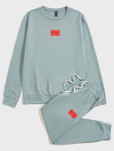 men contrast panel letter graphic pullover & drawstring waist sweatpants e6xu#, Gray
men contrast panel letter graphic pullover & drawstring waist sweatpants e6xu#, Gray