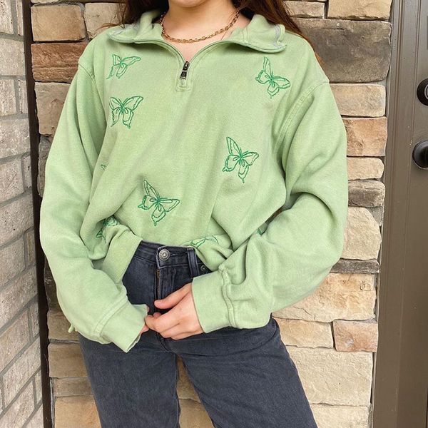 2021 light green butterfly embroid zip up stand collar vintage designer sweatshirt women girls oversized casual loose new winter 3y5b, Black
2021 light green butterfly embroid zip up stand collar vintage designer sweatshirt women girls oversized casual loose new winter 3y5b, Black