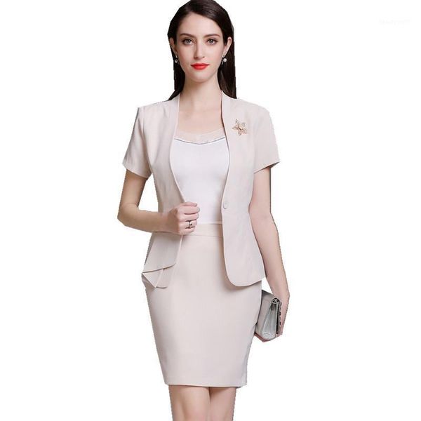 women's suits & blazers fmasuth summer 3 pieces formal suit with short sleeve v neck jacket +skirt+camis set for women office uniform y, White;black 
women's suits & blazers fmasuth summer 3 pieces formal suit with short sleeve v neck jacket +skirt+camis set for women office uniform y, White;black