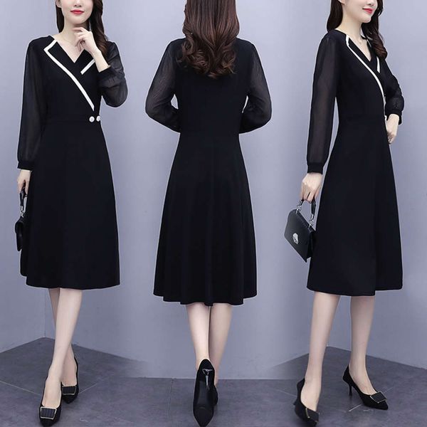 temperament slim large women's 2020 autumn chiffon new foreign style splicing age reducing long sleeve dress hot, Black;gray
temperament slim large women's 2020 autumn chiffon new foreign style splicing age reducing long sleeve dress hot, Black;gray