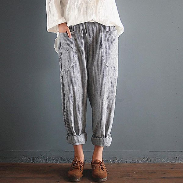 women's pants & capris 2021 women autumn elastic waist striped patch pockets loose ankle-length harem wide leg trousers, Black;white
women's pants & capris 2021 women autumn elastic waist striped patch pockets loose ankle-length harem wide leg trousers, Black;white