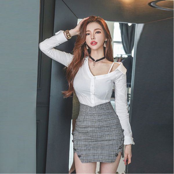 new arrival fashion korean women spring ol temperament casual off-shoulder white shirt and plaid mini skirt two piece set iays, Black
new arrival fashion korean women spring ol temperament casual off-shoulder white shirt and plaid mini skirt two piece set iays, Black