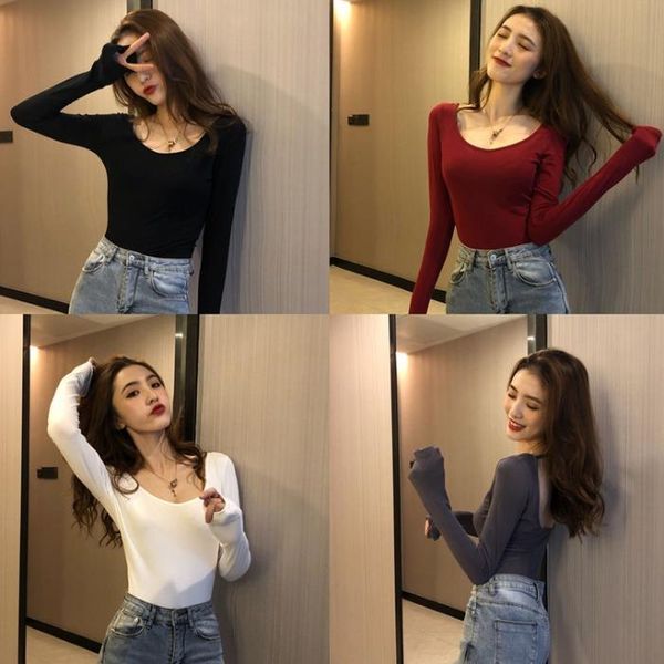 women's t-shirt hong kong style ins slim-fit low collar off-the-collarbone long sleeve for women 2021 early spring backless, White
women's t-shirt hong kong style ins slim-fit low collar off-the-collarbone long sleeve for women 2021 early spring backless, White