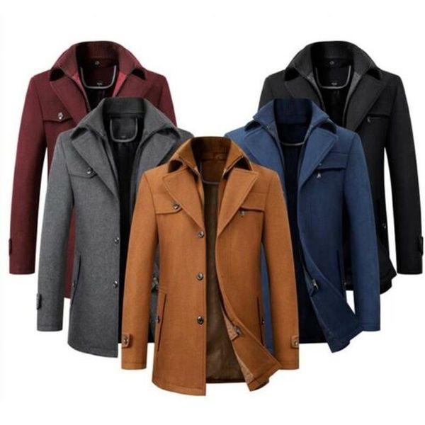 men's wool & blends men faux woolen jacket trench coat single breasted business casual warm outwear, Black
men's wool & blends men faux woolen jacket trench coat single breasted business casual warm outwear, Black