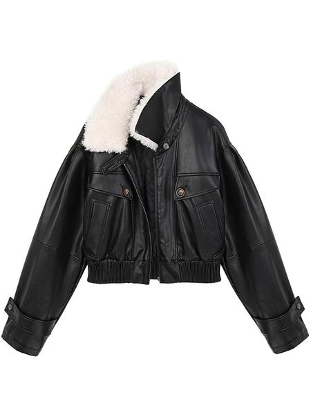 women's leather & faux 2021 korean version of the autumn and winter fur collar quilted warm pu jacket short coat trend, Black
women's leather & faux 2021 korean version of the autumn and winter fur collar quilted warm pu jacket short coat trend, Black