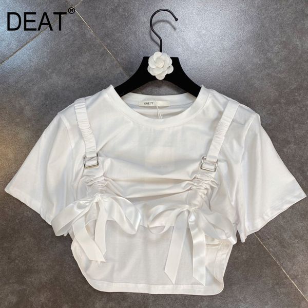 women drawstring elastic ribbon bow t-shirt solid color round neck short sleeve loose fit fashion summer 11b772 210525, White
women drawstring elastic ribbon bow t-shirt solid color round neck short sleeve loose fit fashion summer 11b772 210525, White