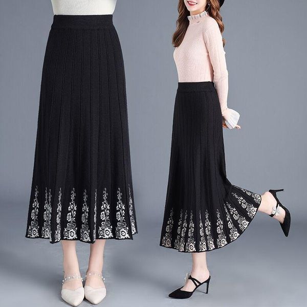 women 2021 autumn new fashion printed knitted pleated skirts female mid-long loose skirts ladies high waist warm m849, Black
women 2021 autumn new fashion printed knitted pleated skirts female mid-long loose skirts ladies high waist warm m849, Black