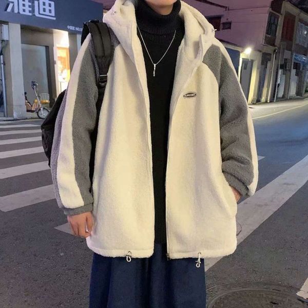 student color contrast hooded men's winter thickened fleece cotton padded fat size warm jacket, Black;brown
student color contrast hooded men's winter thickened fleece cotton padded fat size warm jacket, Black;brown