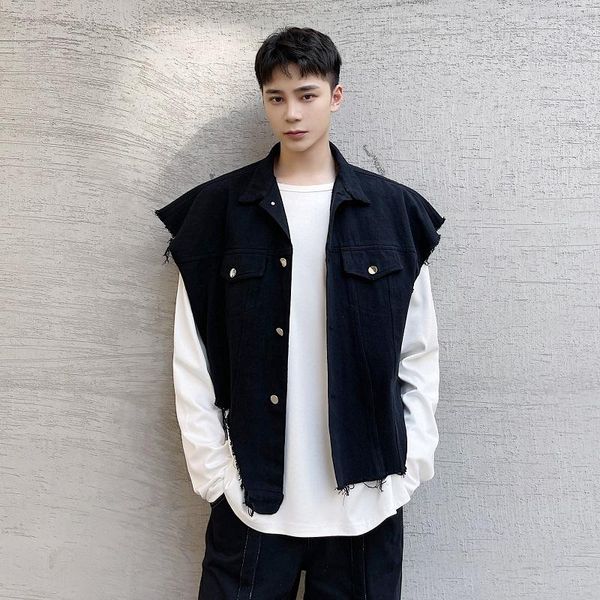 men's vests male couple japan korea streetwear vintage gothic loose casual short vest waistcoat men cut broken edge, Black;white
men's vests male couple japan korea streetwear vintage gothic loose casual short vest waistcoat men cut broken edge, Black;white