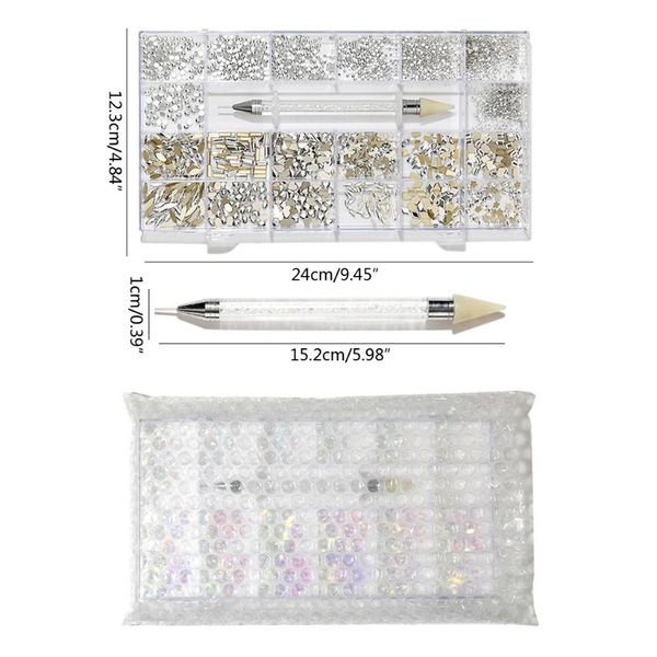 nail art decorations 094e 21 grids glass decoration kit multi shapes with dual-ended dotting pen set nails supplies accessories decor diy, Silver;gold
nail art decorations 094e 21 grids glass decoration kit multi shapes with dual-ended dotting pen set nails supplies accessories decor diy, Silver;gold