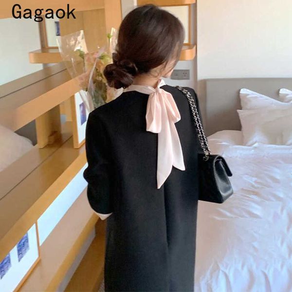 office lady dress women spring autumne solid three quarter bow midi dresses slim korean chic simple vestidos 210531, Black;gray
office lady dress women spring autumne solid three quarter bow midi dresses slim korean chic simple vestidos 210531, Black;gray