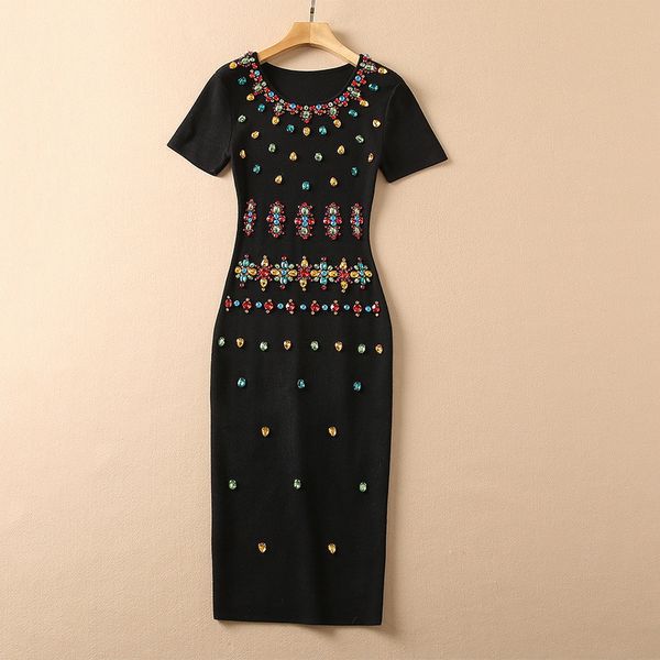 2021 fall autumn short sleeve round neck black solid color knitted rhinestone heavy beaded mid-calf pencil dress elegant casual dresses 21o1, Black;gray
2021 fall autumn short sleeve round neck black solid color knitted rhinestone heavy beaded mid-calf pencil dress elegant casual dresses 21o1, Black;gray