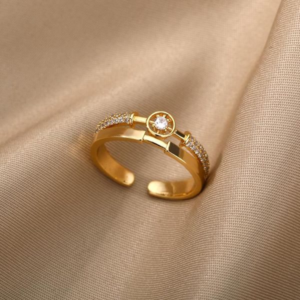 cluster rings adjustable geometric zircon for women stainless steel gold silver color open couple ring wedding band jewerly gift anillos, Golden;silver
cluster rings adjustable geometric zircon for women stainless steel gold silver color open couple ring wedding band jewerly gift anillos, Golden;silver
