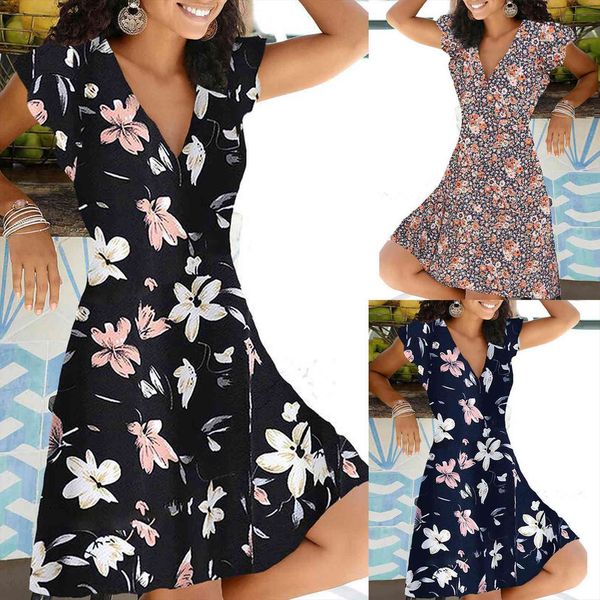 summer v neck women dress floral print boho beach short sleeve a line mini sundress robe vestidos, Black;gray
summer v neck women dress floral print boho beach short sleeve a line mini sundress robe vestidos, Black;gray