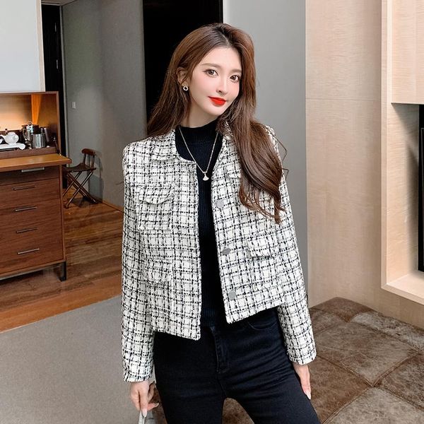 women's jackets 2021 women fashion tweed jacket temperament turn down coat office ol short soft outwear female, Black;brown
women's jackets 2021 women fashion tweed jacket temperament turn down coat office ol short soft outwear female, Black;brown