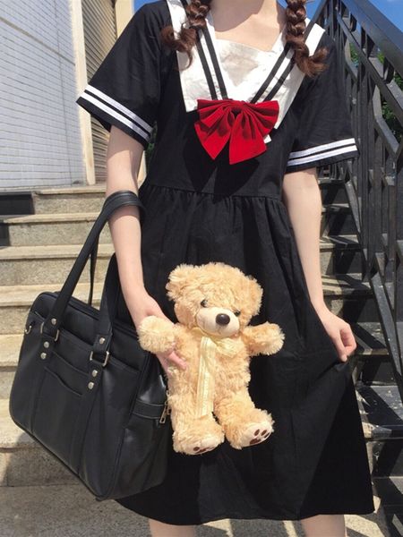 korean fashionbow preppy summer 2021 new sailor collar black and white contrast-color dress kawaii 5jqn, Black;gray
korean fashionbow preppy summer 2021 new sailor collar black and white contrast-color dress kawaii 5jqn, Black;gray