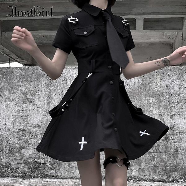insgirl dark goth black uniform dress women cross embroidered short sleeve high waist dress harajuku street a-line female, Black;gray
insgirl dark goth black uniform dress women cross embroidered short sleeve high waist dress harajuku street a-line female, Black;gray