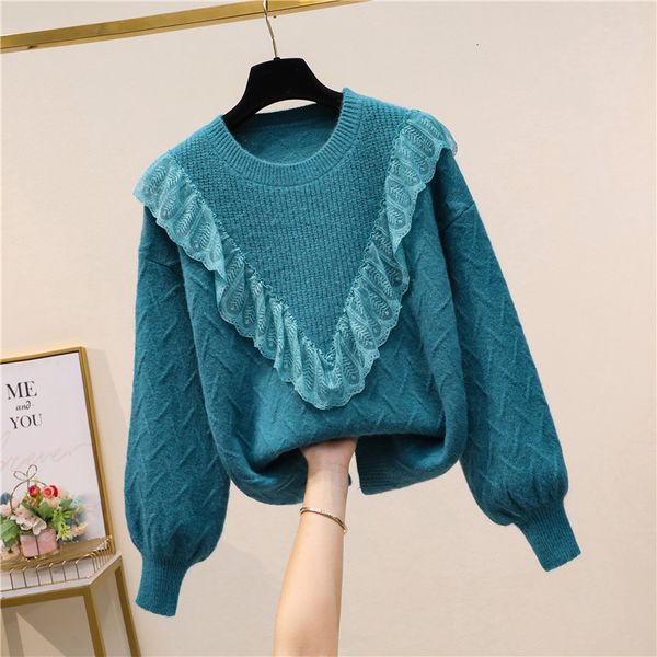 2021 vintage lantern sleeve fall winter new solid o neck loose lace patchwork women sweaters pqw6, White;black
2021 vintage lantern sleeve fall winter new solid o neck loose lace patchwork women sweaters pqw6, White;black