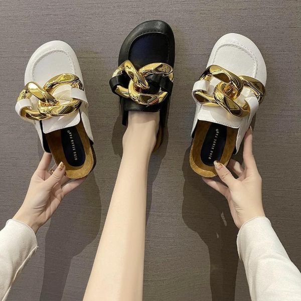slippers 2021 fashion brand gold chain ladies moulle spring summer baotou solid color personality round head wearing, Black
slippers 2021 fashion brand gold chain ladies moulle spring summer baotou solid color personality round head wearing, Black