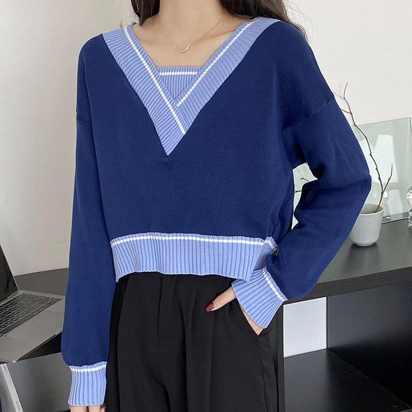 women's sweaters autumn crop sweater women casual v neck long sleeve clothing female pullover hit color knitted patchwork jumpers, White;black
women's sweaters autumn crop sweater women casual v neck long sleeve clothing female pullover hit color knitted patchwork jumpers, White;black