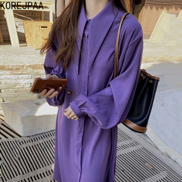 korejpaa women dress korean fashion chic violet pointed neck single breasted casual loose lantern sleeves shirt dresses 210526, Black;gray
korejpaa women dress korean fashion chic violet pointed neck single breasted casual loose lantern sleeves shirt dresses 210526, Black;gray