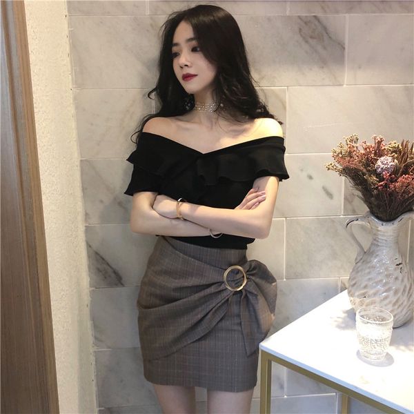 korean solid fashion off the shoulder female blouse 2020 newly slash neck elegant women's frilly shirts 86eg, Black
korean solid fashion off the shoulder female blouse 2020 newly slash neck elegant women's frilly shirts 86eg, Black