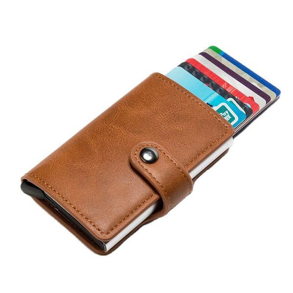 card holders hasp lock holder rfid protector boxes metal aluminum travel wallet anti theft pu leather business bank id case, Brown;gray 
card holders hasp lock holder rfid protector boxes metal aluminum travel wallet anti theft pu leather business bank id case, Brown;gray