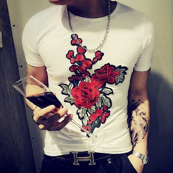 w2008 new short sleeve t-shirt atmosphere fashion trend leisure embroidery big red net red same men's t-shirt crew neck, White;black
w2008 new short sleeve t-shirt atmosphere fashion trend leisure embroidery big red net red same men's t-shirt crew neck, White;black