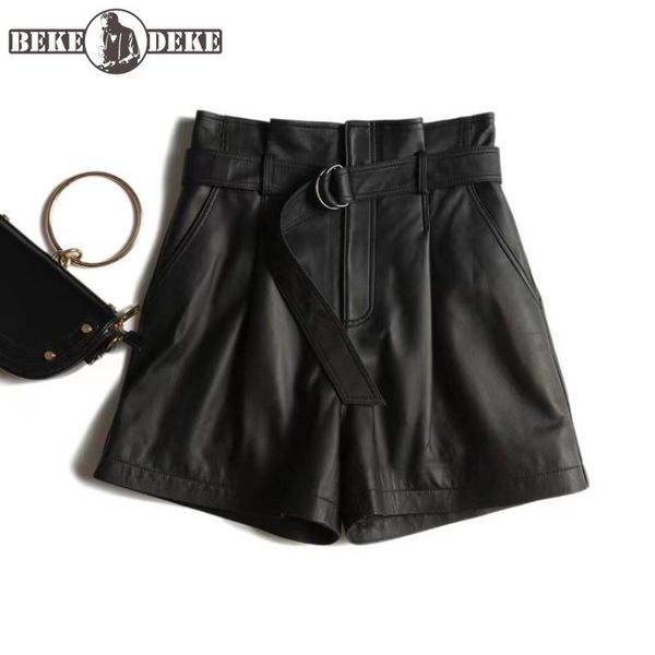 women's shorts natural sheepskin high waist spring autumn women genuine leather wide leg loose fit sashes casual trousers female, White;black
women's shorts natural sheepskin high waist spring autumn women genuine leather wide leg loose fit sashes casual trousers female, White;black