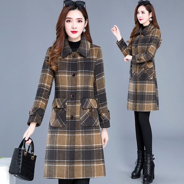 women's wool & blends moeroshe winter women plaid windbreaker woolen split joint elegant causal coat middle long houndstooth female, Black
women's wool & blends moeroshe winter women plaid windbreaker woolen split joint elegant causal coat middle long houndstooth female, Black