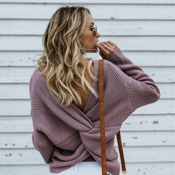 women's sweaters backless criss cross female knitted 2021 autumn winter fashion for women solid casual pullover, White;black
women's sweaters backless criss cross female knitted 2021 autumn winter fashion for women solid casual pullover, White;black