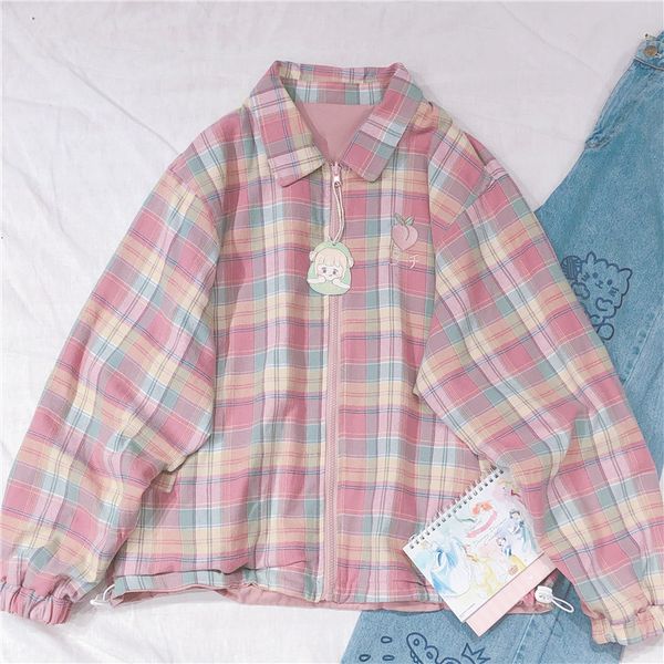 neploe japanese plaid coat long sleeve oversized rainbow bomber jacket autumn both sides wear jackets women causal clothes 201013, Black;brown
neploe japanese plaid coat long sleeve oversized rainbow bomber jacket autumn both sides wear jackets women causal clothes 201013, Black;brown