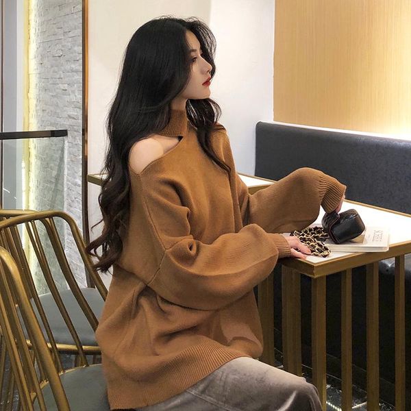 women's sweaters halter strapless long sleeve pullovers thick mid-length knitted fashion pull femme jumper, White;black
women's sweaters halter strapless long sleeve pullovers thick mid-length knitted fashion pull femme jumper, White;black