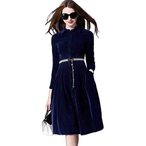 casual dresses nice winter velvet dress autumn women ol office midi button ladies work wear with belt vintage a-line vestidos, Black;gray
casual dresses nice winter velvet dress autumn women ol office midi button ladies work wear with belt vintage a-line vestidos, Black;gray