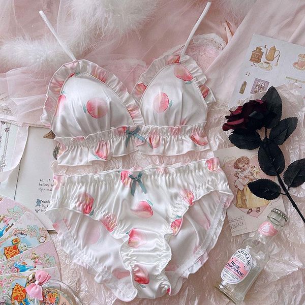 bras sets girly japanese sweet teen cute underwear set small fresh peach print no steel ring wave selvedge bra & bows panties, Red;black
bras sets girly japanese sweet teen cute underwear set small fresh peach print no steel ring wave selvedge bra & bows panties, Red;black