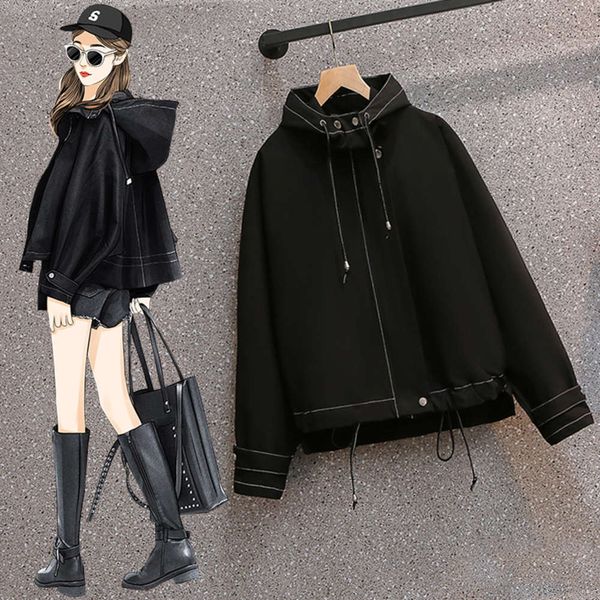 women's spring big size fat sister short windbreaker show thin hooded coat, Tan;black
women's spring big size fat sister short windbreaker show thin hooded coat, Tan;black