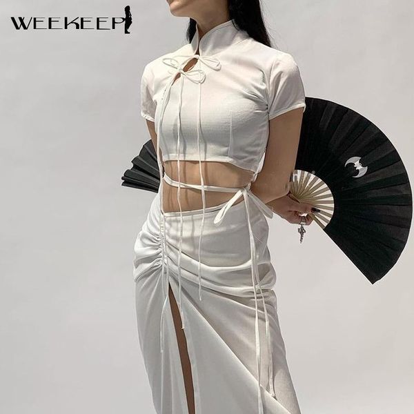 women's t-shirt weekeep white bandage chinese style women short sleeve turtleneck hollow out crop summer 2021 elegant solid tee
women's t-shirt weekeep white bandage chinese style women short sleeve turtleneck hollow out crop summer 2021 elegant solid tee