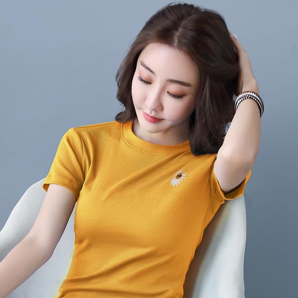 women's t-shirt summer self-cultivation short-sleeved round neck all-match show thin temperament clothing, White
women's t-shirt summer self-cultivation short-sleeved round neck all-match show thin temperament clothing, White