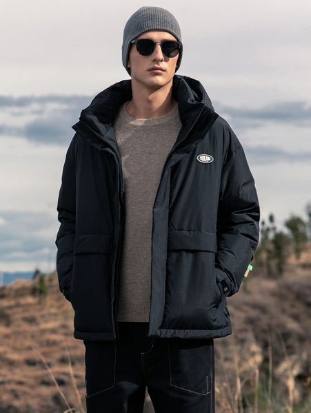 men letter patched detail drop shoulder hooded winter coat p21m#, Black;brown