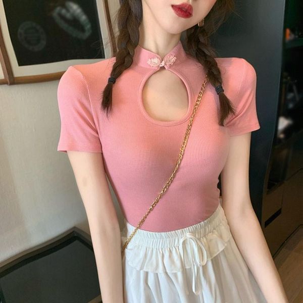 women's t-shirt chinese style cheongsam t shirt women vintage solid color short sleeve shirts female summer, White
women's t-shirt chinese style cheongsam t shirt women vintage solid color short sleeve shirts female summer, White