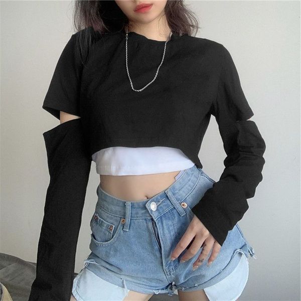 autumn 2020 t piece stitched long sve cut open navel loose casual t-shirt, Black;brown
autumn 2020 t piece stitched long sve cut open navel loose casual t-shirt, Black;brown