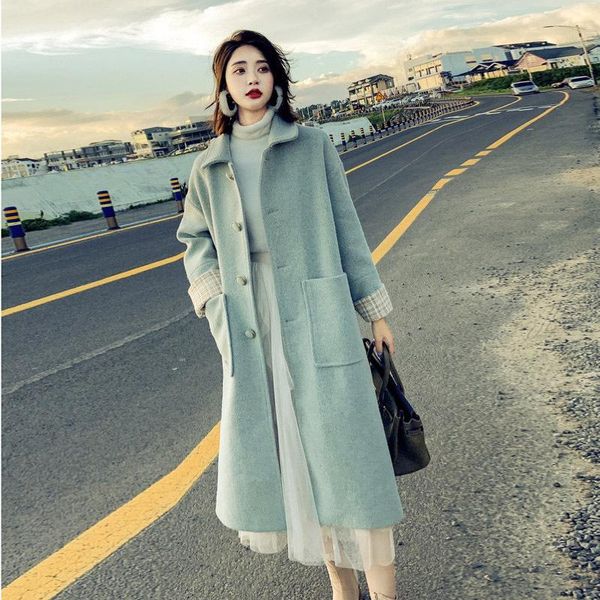 women's wool & blends autumn ang winter women woolen coat fashion slim singal breasted jacket over-knee long, Black
women's wool & blends autumn ang winter women woolen coat fashion slim singal breasted jacket over-knee long, Black